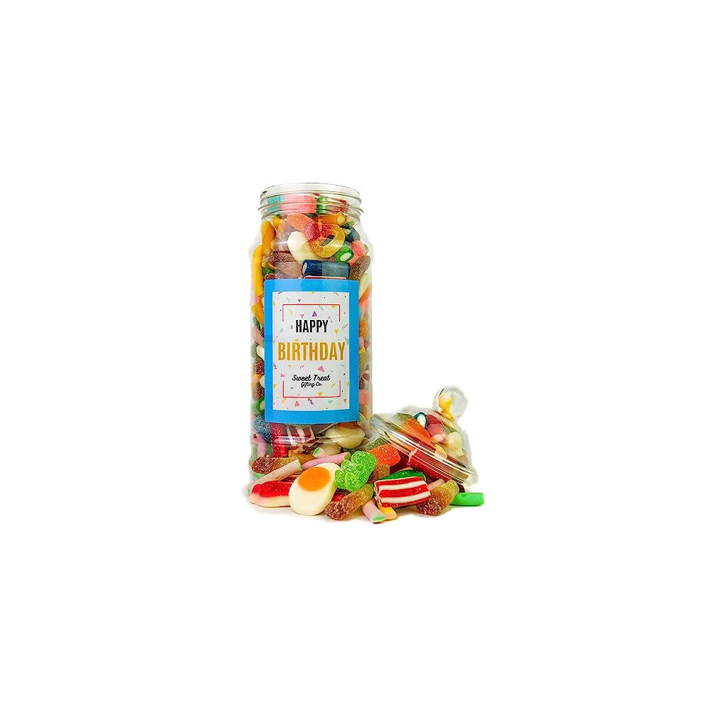 Happy Birthday Pick n Mix Sweet Jar Classic Retro Pick and Mix Jar 24cm x 9cm 650g Sweet Treat Gifting Co.