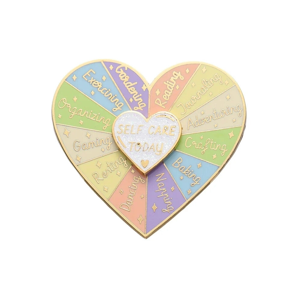 (XZ7960) Mental Health Love Heart-Shaped Turntable Enamel Pin Lapel Self Care Today Mood Compass
