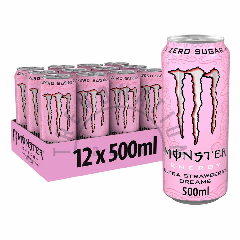 (12 x Ultra Strawberry Dreams) Monster Energy Drink | 500ml Cans | Assorted Flavors