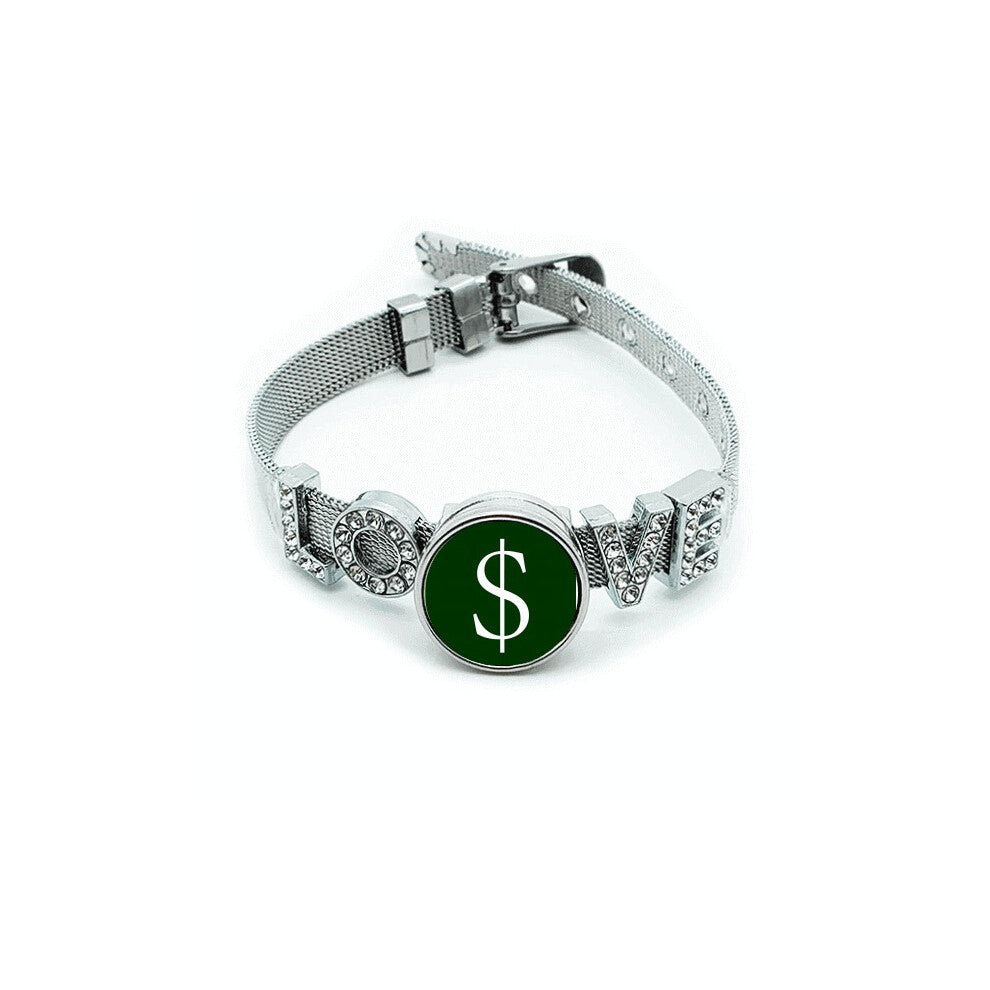 America Currency Symbol US Dollar Bracelet Wristband Crystal Love Adjustable Bangle