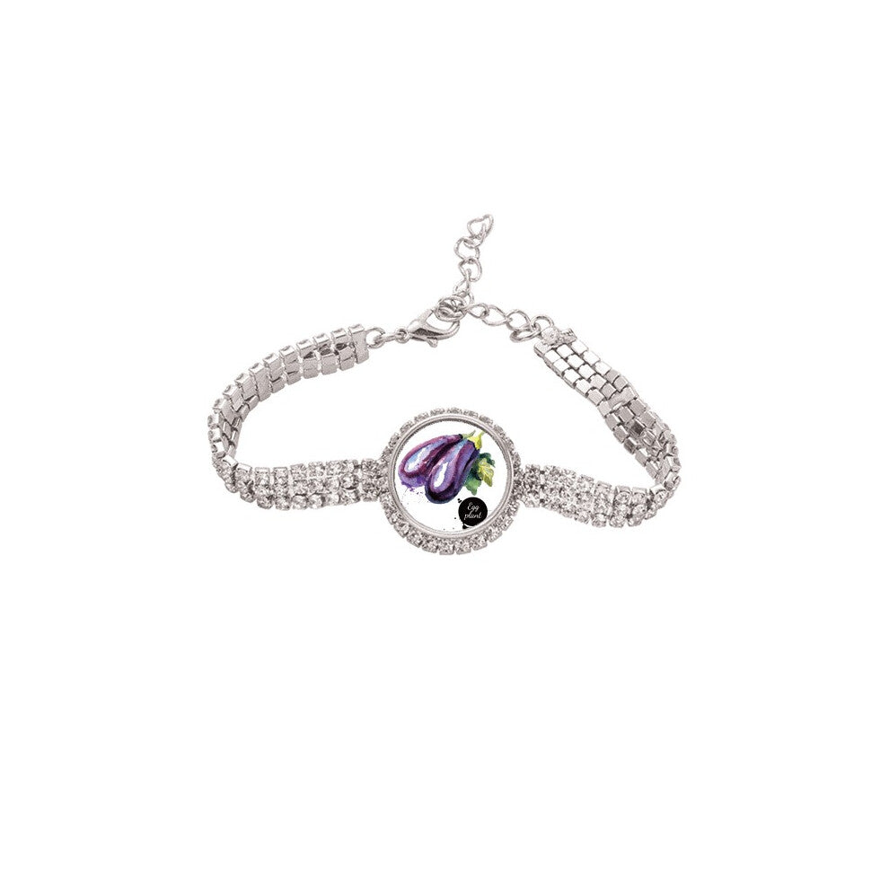 Eggplant Vegetable Tasty Healthy Watercolor Tennis Chain Anklet Bracelet Diamond Jewelry