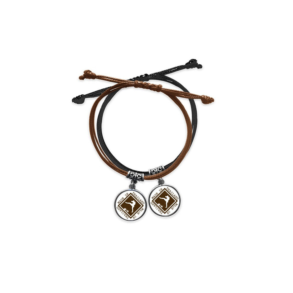 make in thailand boxing art illustration bracelet double leather  wristband couple set