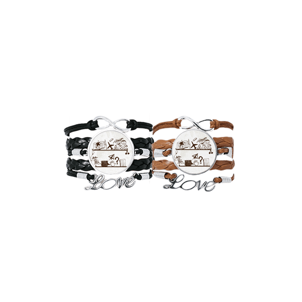 childlike children cute illustration bookshelf bracelet hand strap leather  wristband double set