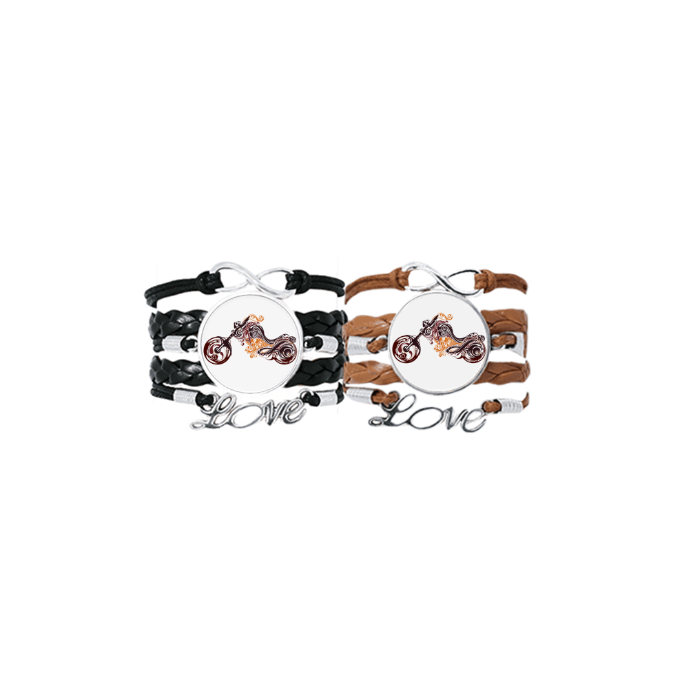 colorful motorcycle art grain outline bracelet hand strap leather  wristband double set
