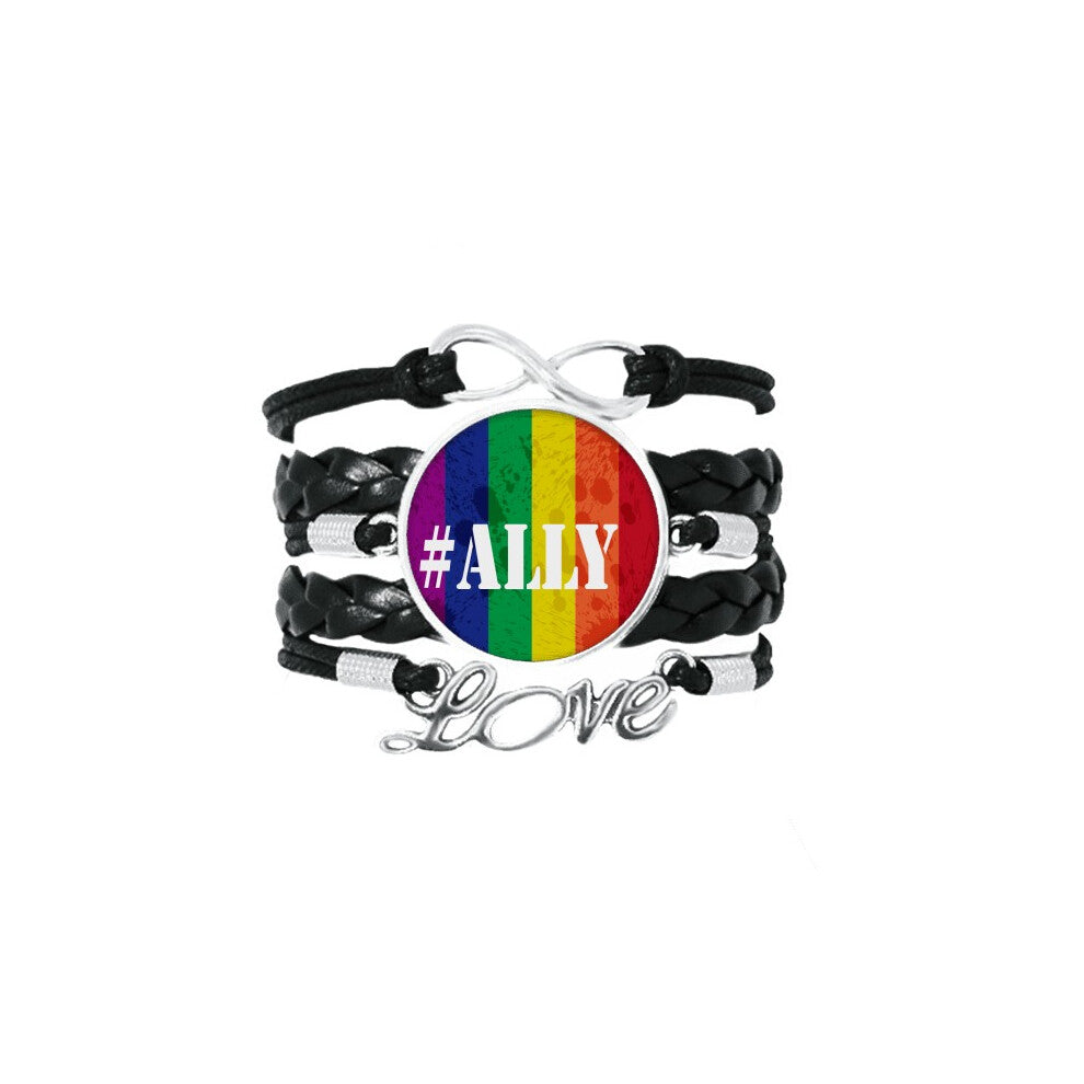 ally lgbt rainbow pattern bracelet love accessory twisted leather knitting  wristband