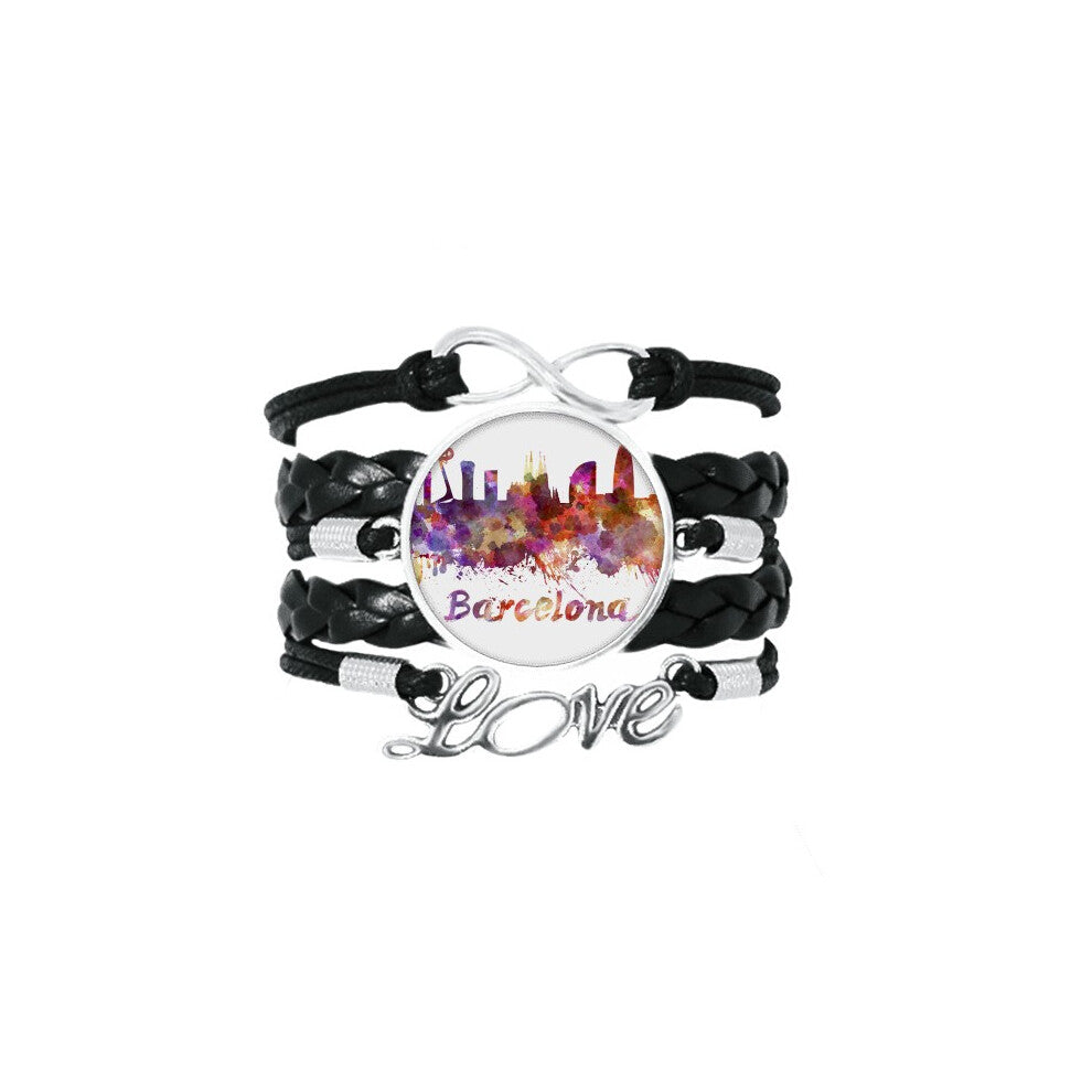 barcelona spain  city watercolor bracelet love accessory twisted leather knitting  wristband