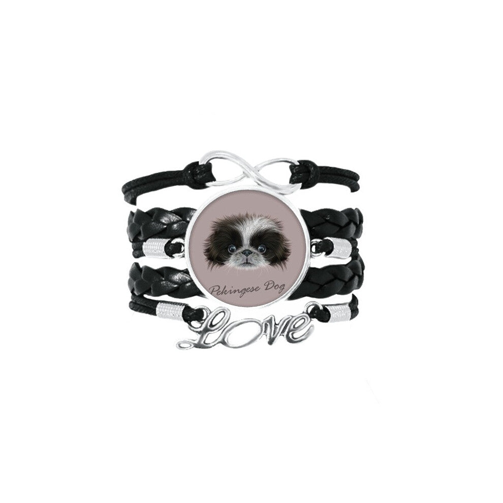 black and white cute pekingese dog pet animal bracelet love accessory twisted leather knitting  wristband