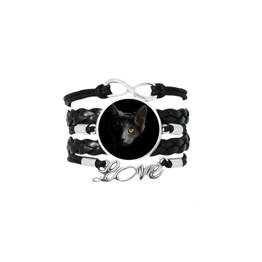 black cat animal  stare dark bracelet love accessory twisted leather knitting  wristband
