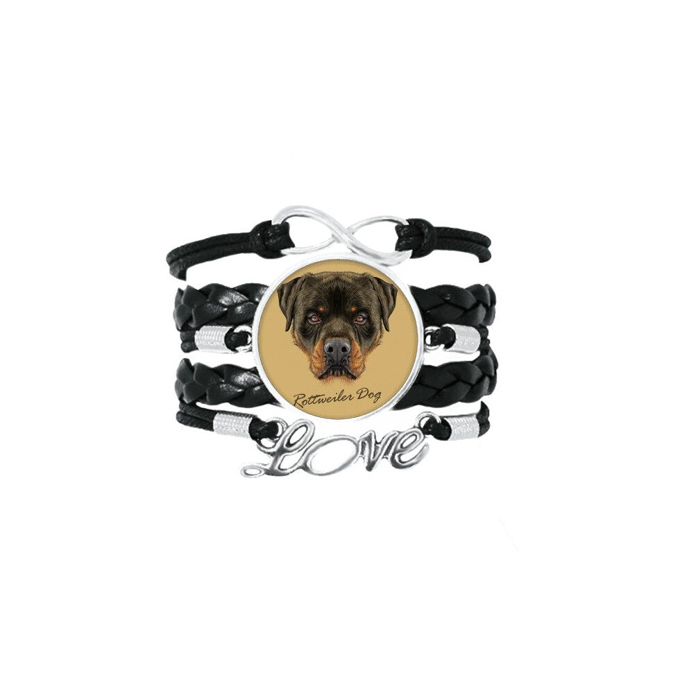 black ferocious rottweiler dog pet animal bracelet love accessory twisted leather knitting  wristband