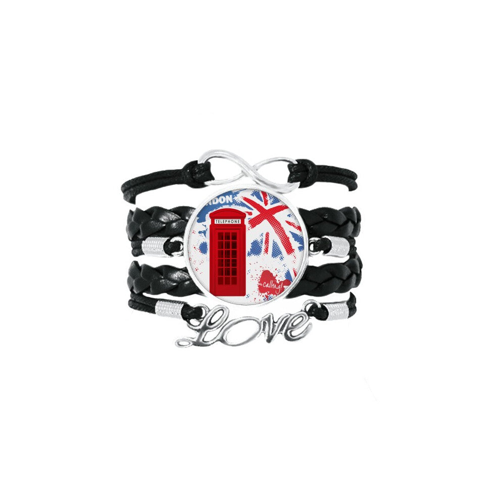 britain uk london flag red teleph booth bracelet love accessory twisted leather knitting  wristband