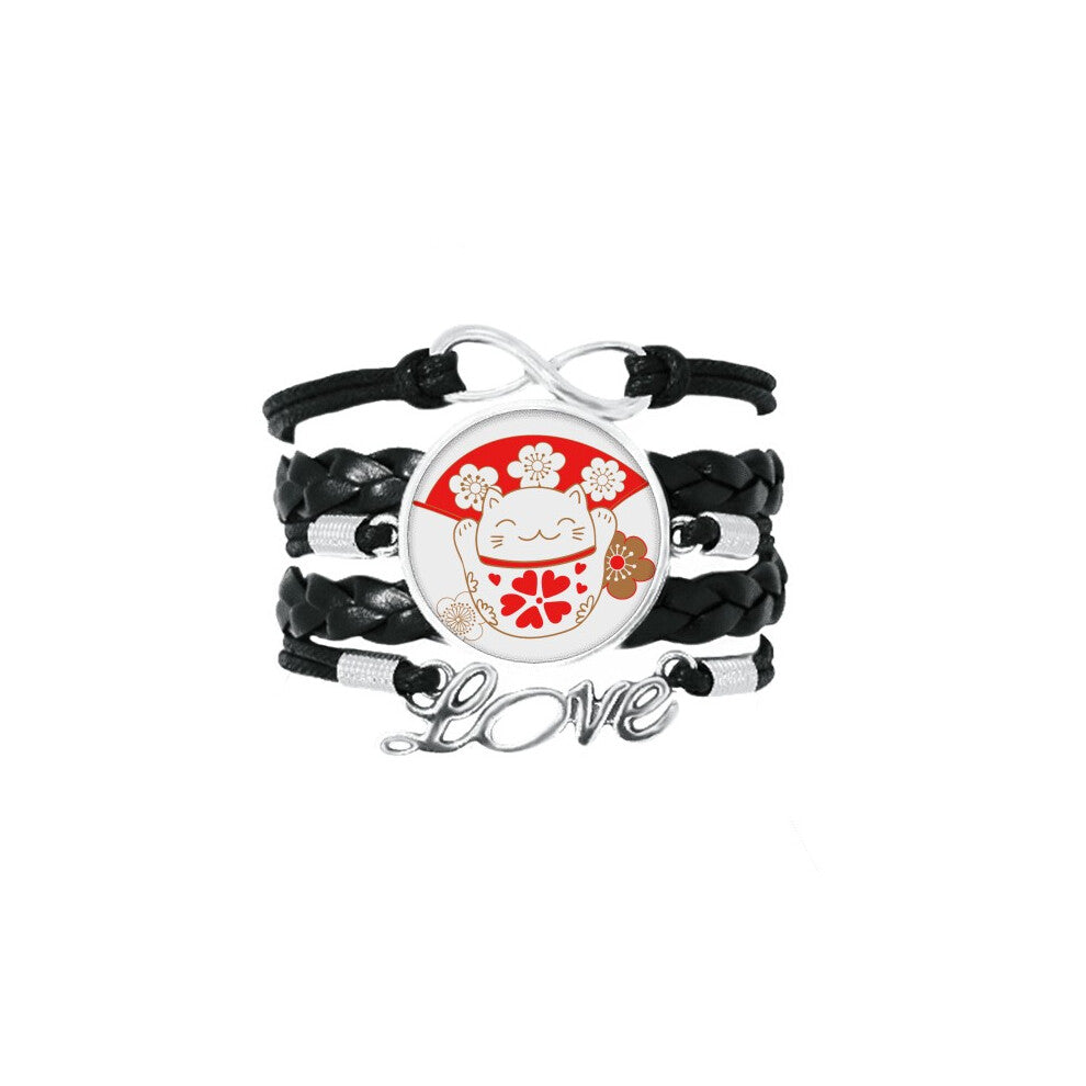 cherry blossoms lucky fortune cat japan bracelet love accessory twisted leather knitting  wristband