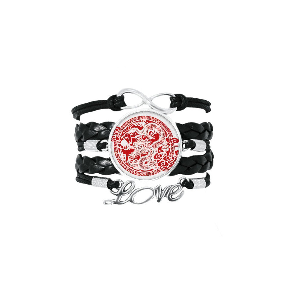 chinese red dragon animal  bracelet love accessory twisted leather knitting  wristband