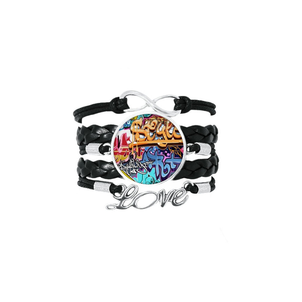colorful l painting pattern graffiti street bracelet love accessory twisted leather knitting  wristband