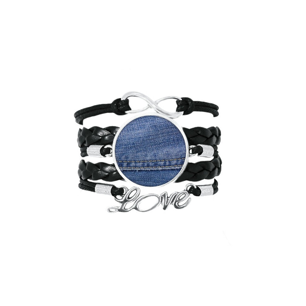 denim jean cowboy lining textile bracelet love accessory twisted leather knitting  wristband