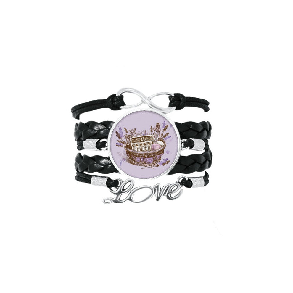 flowers  painting present lavender basket bracelet love accessory twisted leather knitting  wristband