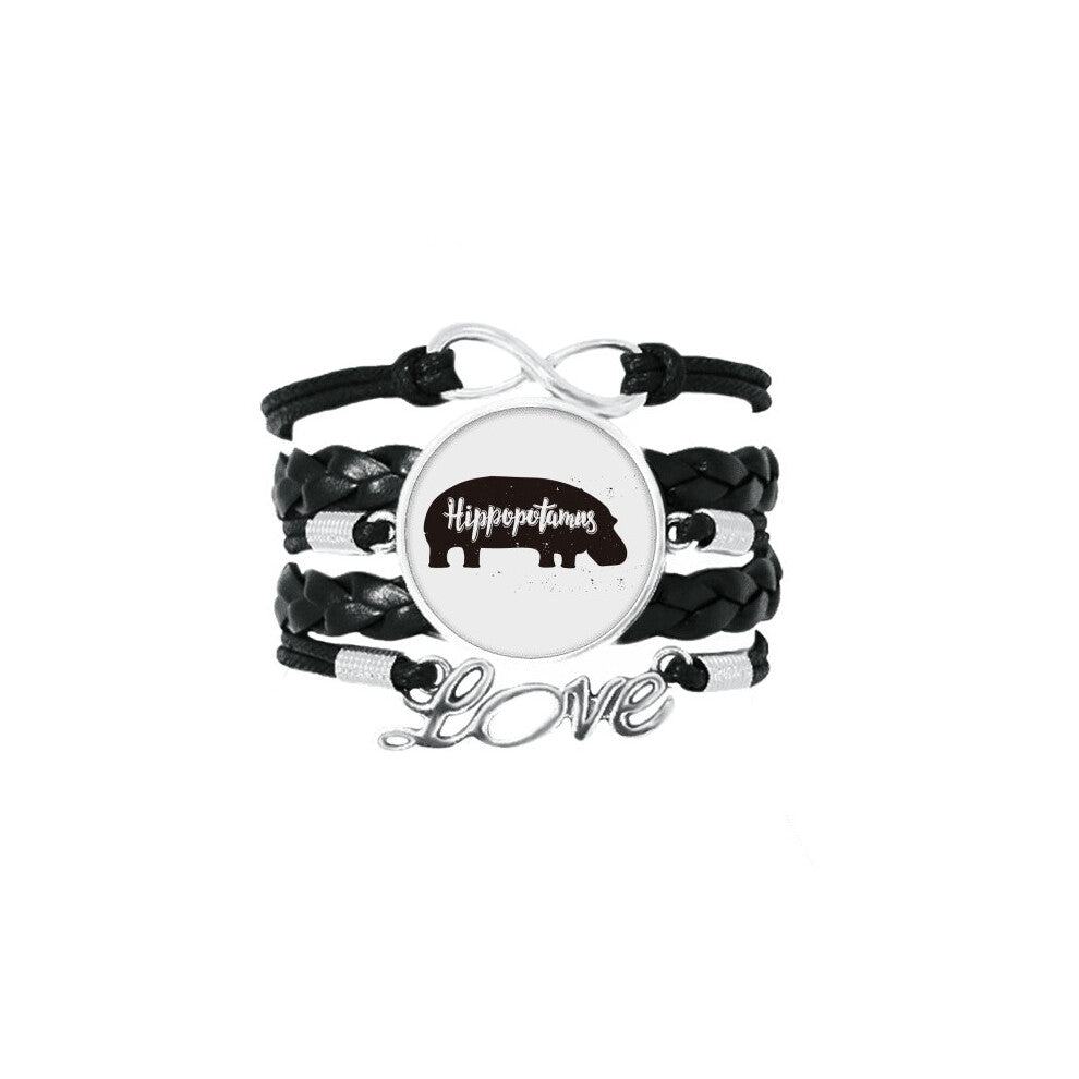 hippopotamus black and white animal bracelet love accessory twisted leather knitting  wristband