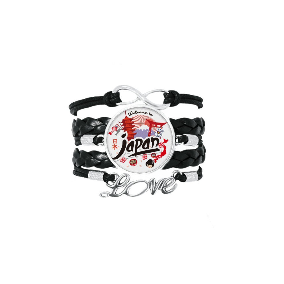 japan red black map girl lucky cat bracelet love accessory twisted leather knitting  wristband