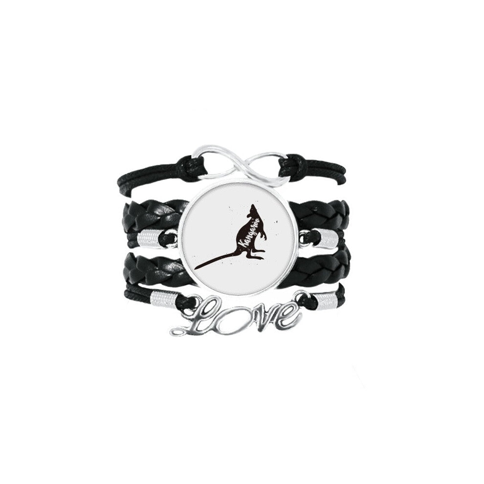 kangaroo black and white animal bracelet love accessory twisted leather knitting  wristband
