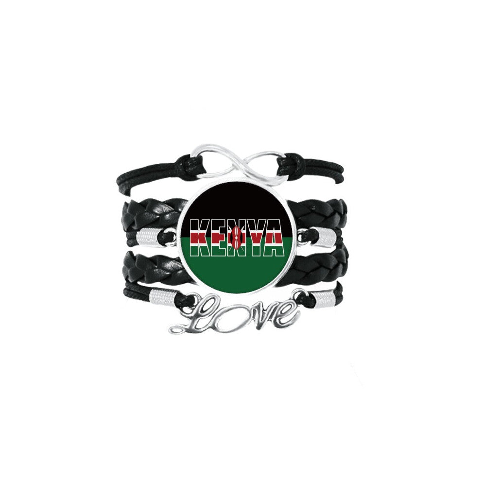 kenya country flag name art deco  fashion bracelet love accessory twisted leather knitting  wristband