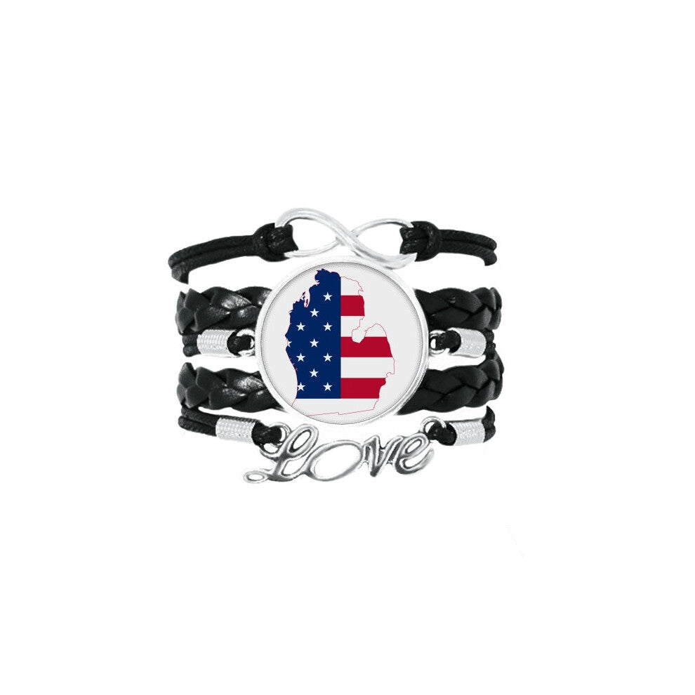 michigan america usa map stars tripes flag bracelet love accessory twisted leather knitting  wristband