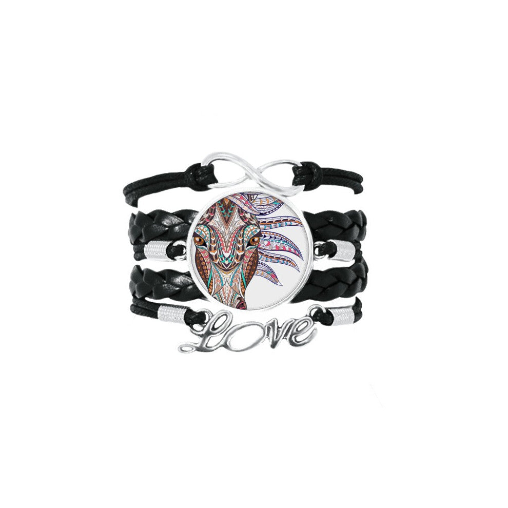 mosaic style colorful horse design bracelet love accessory twisted leather knitting  wristband