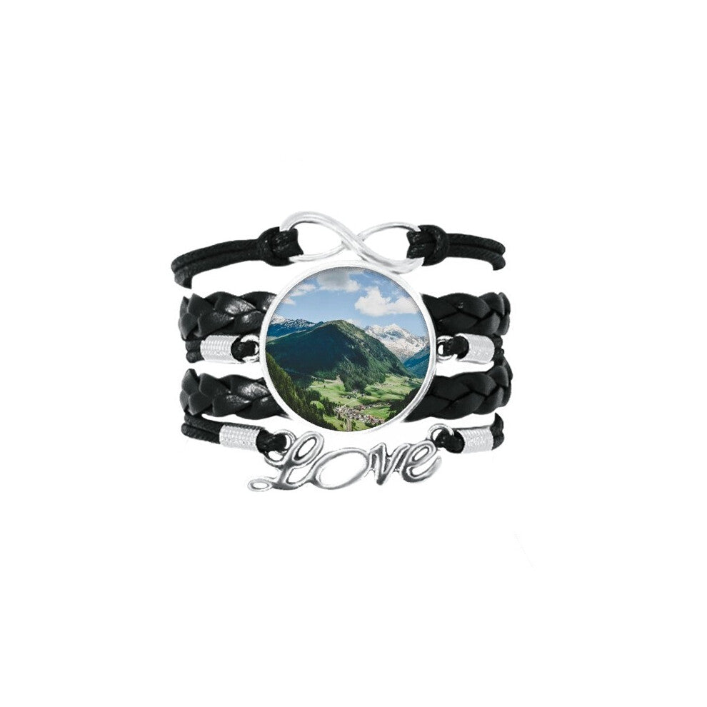 mountain city clouds blue bracelet love accessory twisted leather knitting  wristband