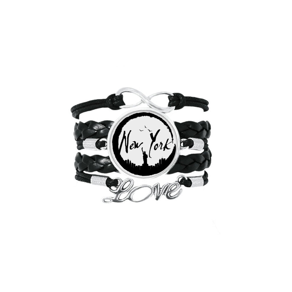 new york usa  outline bracelet love accessory twisted leather knitting  wristband