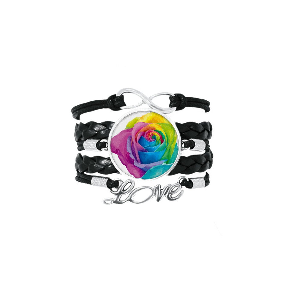rainbow   flower lgbt bracelet love accessory twisted leather knitting  wristband