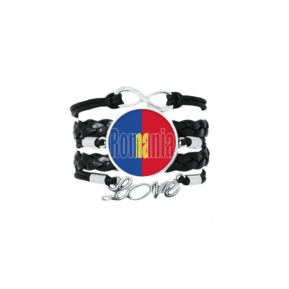 romania country flag name bracelet love accessory twisted leather knitting  wristband