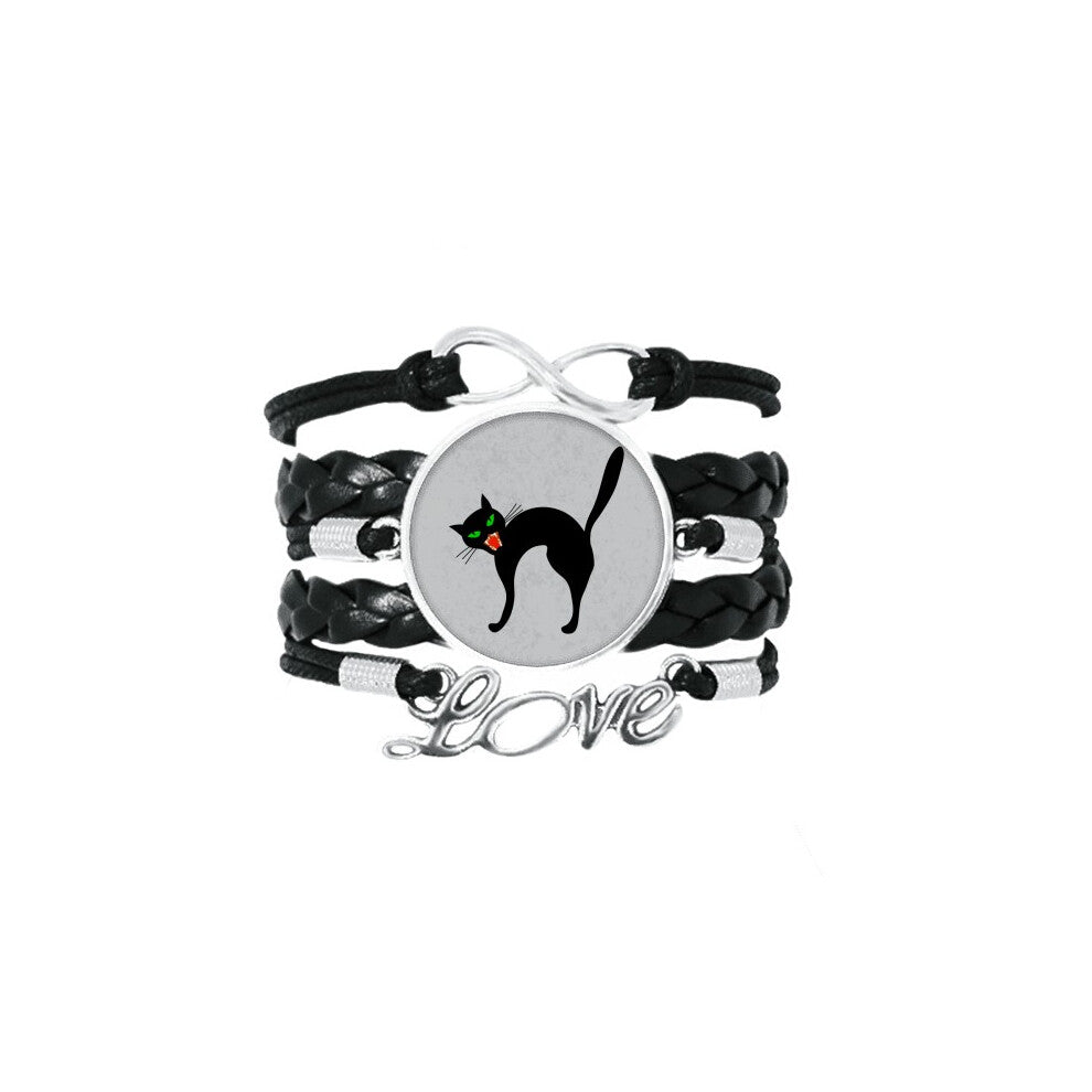 scary black cat halloween bracelet love accessory twisted leather knitting  wristband