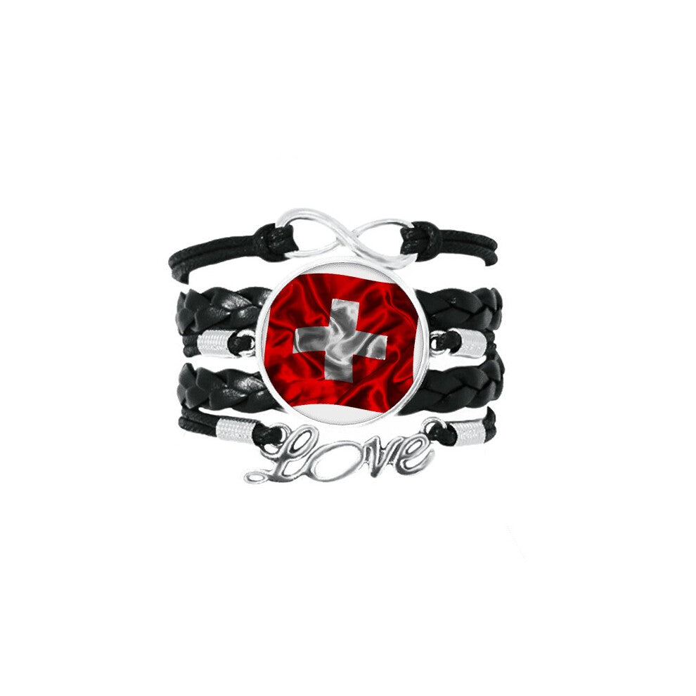silk texture switzerland  flag pattern bracelet love accessory twisted leather knitting  wristband