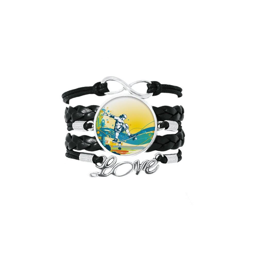 sport skateboard colorful illustration bracelet love accessory twisted leather knitting  wristband