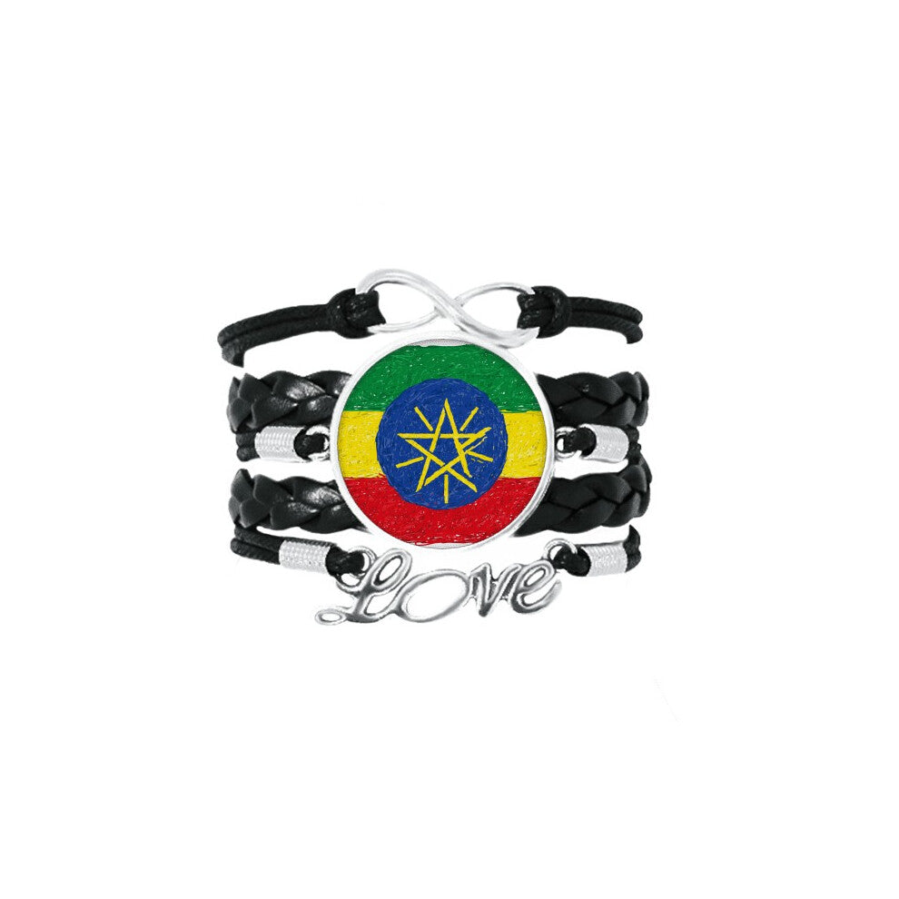 stripes ethiopia flag crayon drawing bracelet love accessory twisted leather knitting  wristband