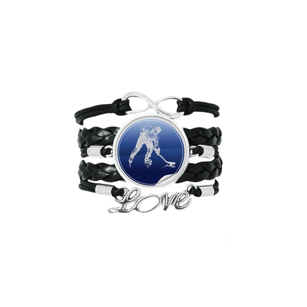 winter sport skating and ice hockey watercolor bracelet love accessory twisted leather knitting  wristband