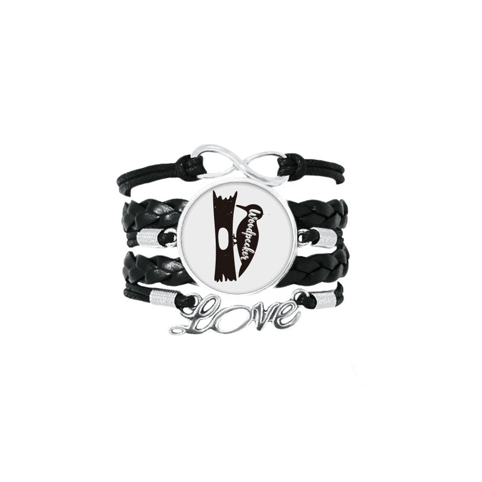 woodpecker black and white animal bracelet love accessory twisted leather knitting  wristband