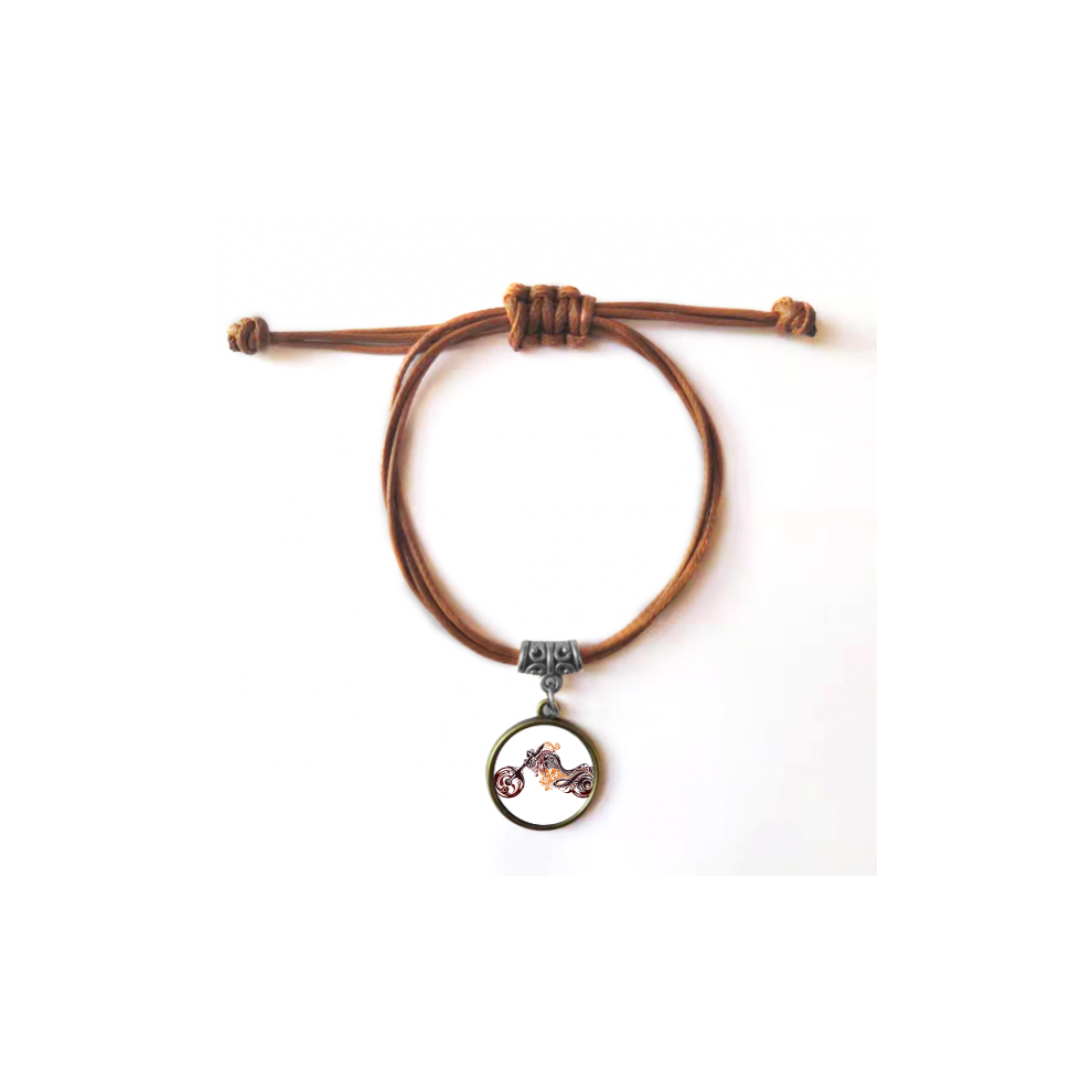 colorful motorcycle art grain outline bracelet leather hide  wristband brown jewelry