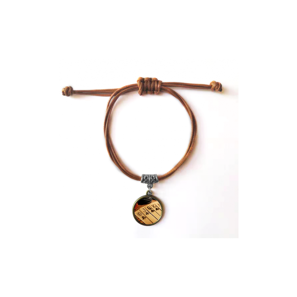 old poker chip photo bracelet leather hide  wristband brown jewelry
