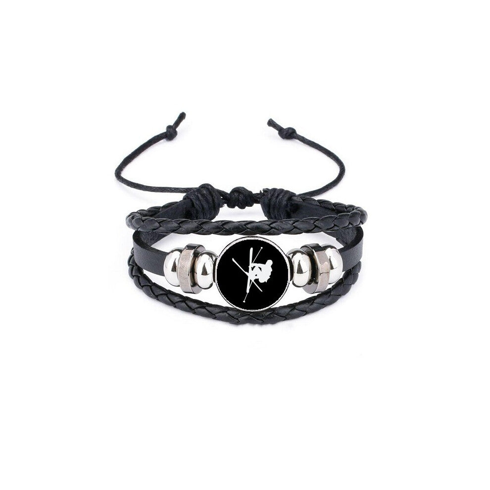 skateboarding black sport outline bracelet braided leather woven  wristband