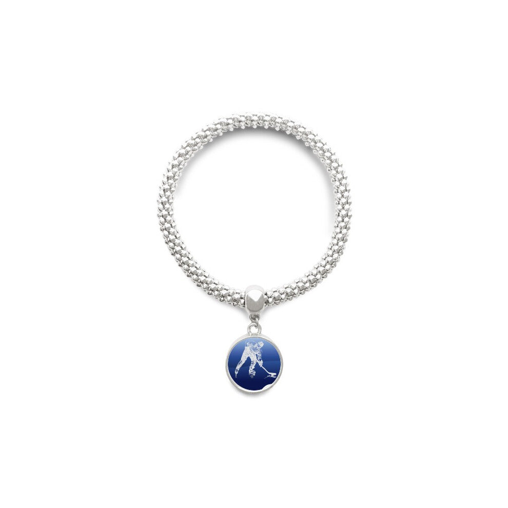Winter Sport Skating and Ice Hockey Watercolor Sliver Bracelet Pendant Jewelry Chain Adjustable Bangle
