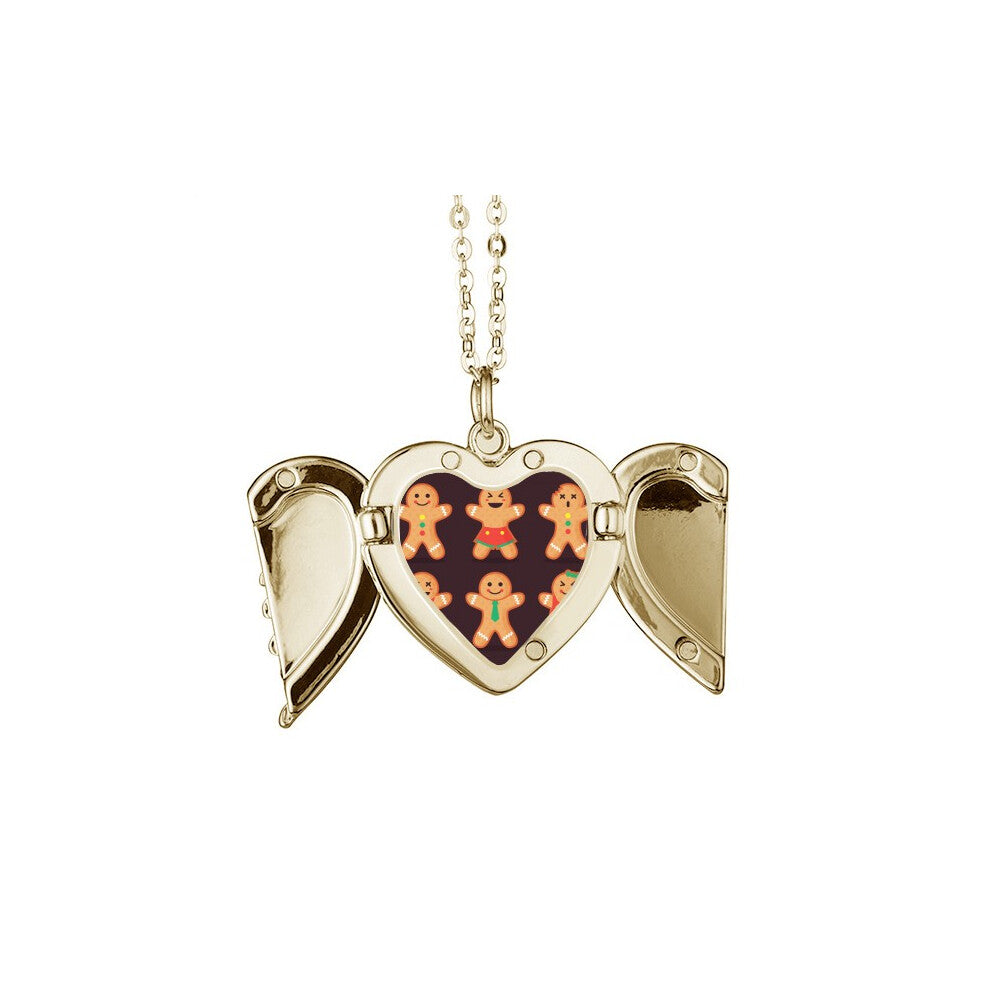 Gingerbread Cookie Men mas Folded Wings Peach Heart Pendant Necklace