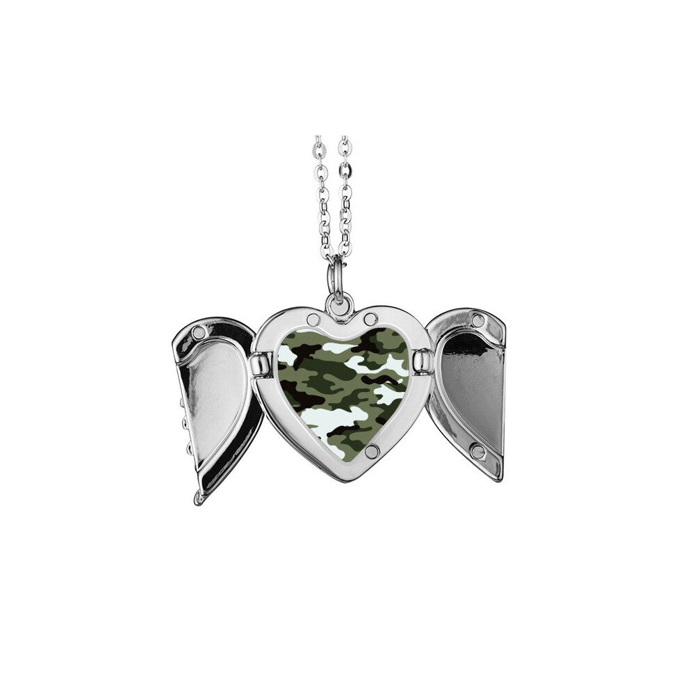 camouflage line art grain illustration pattern angel wings necklace pendant fashion