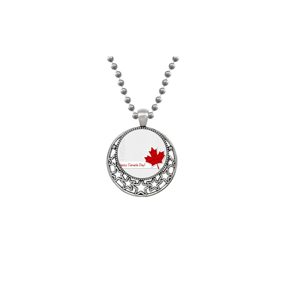 Happy Canada Day Vertical Grain Maple  Necklaces Pendant Retro Moon Stars Jewelry