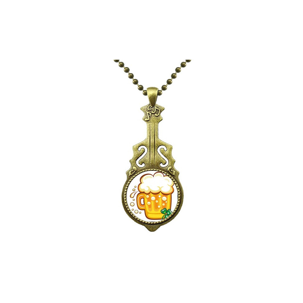 yellow beer ireland st.patrick's day necklace antique guitar jewelry music pendant