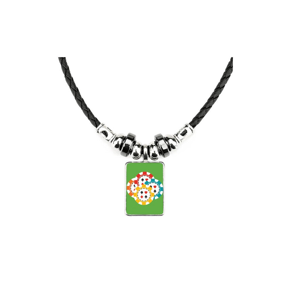 colorful casino chips illustration necklace jewelry torque leather  pendant