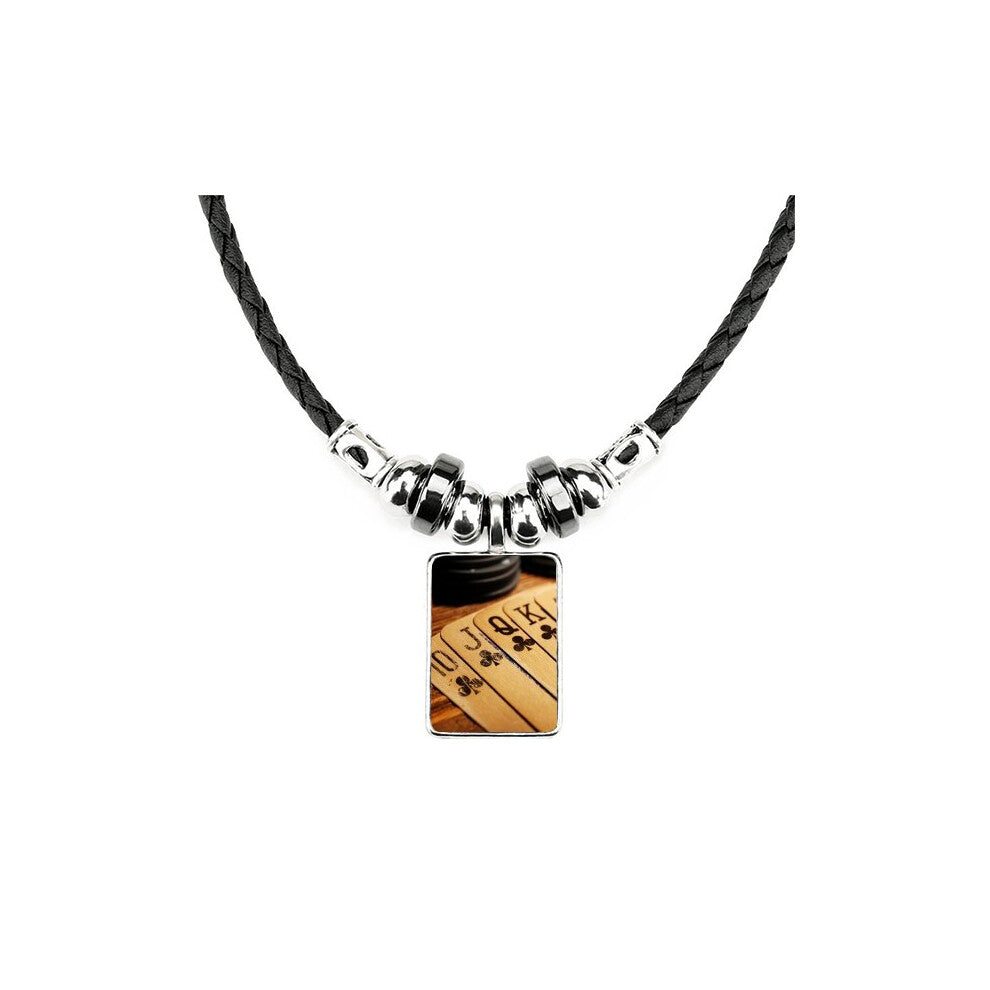 old poker chip photo necklace jewelry torque leather  pendant