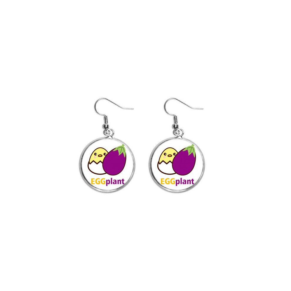 egg chicken eggplant silar ear dangle silver drop ear jewelry woman