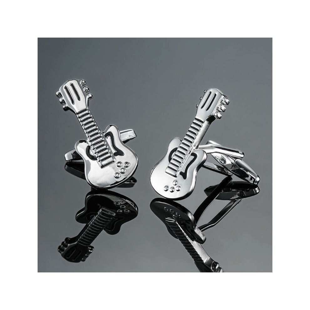 Brass Music Series Instrument Note Cufflinks, Color: Silver Black Guitar
