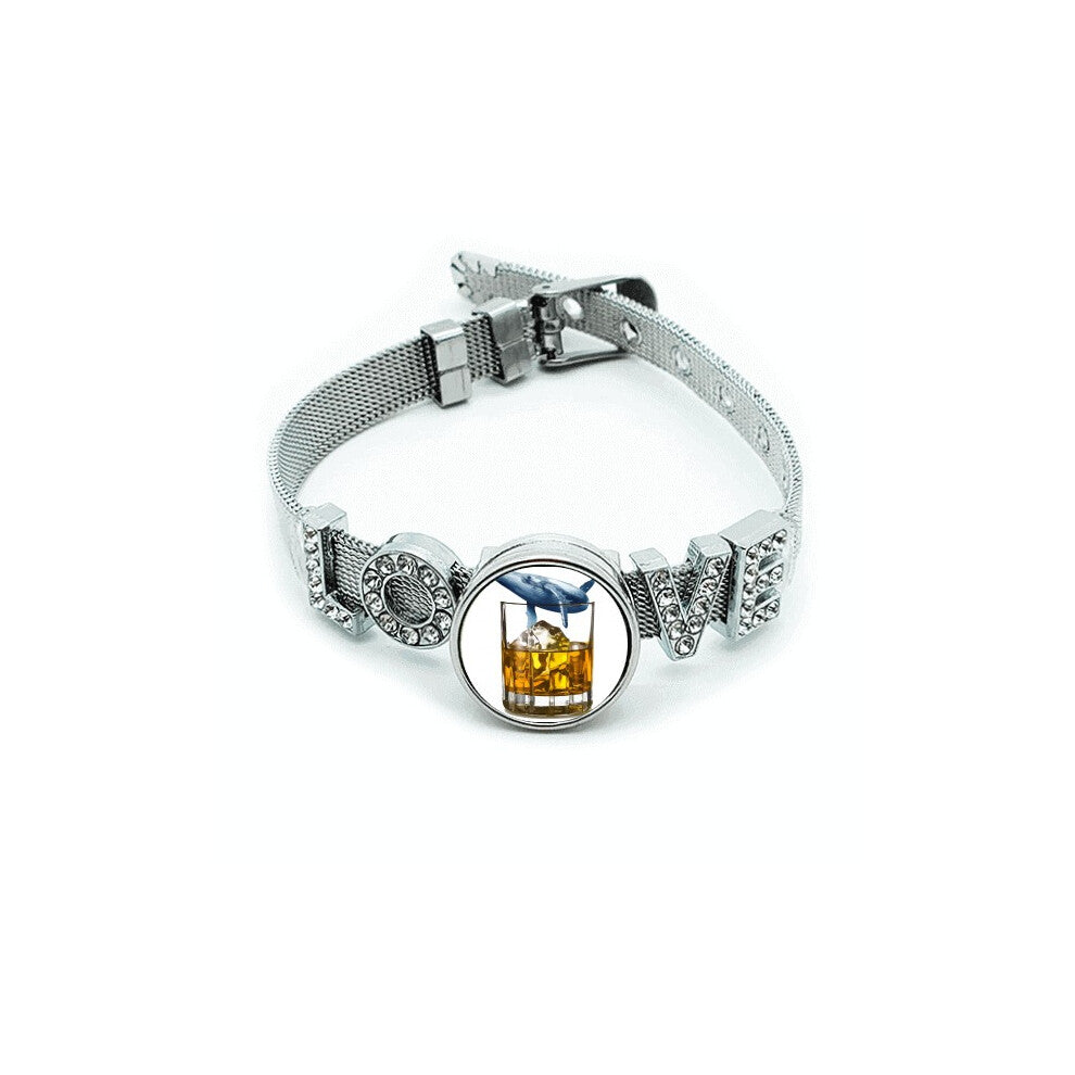 Beer Cup Iceberg Whale Art Deco  Fashion Bracelet Wristband Crystal Love Adjustable Bangle