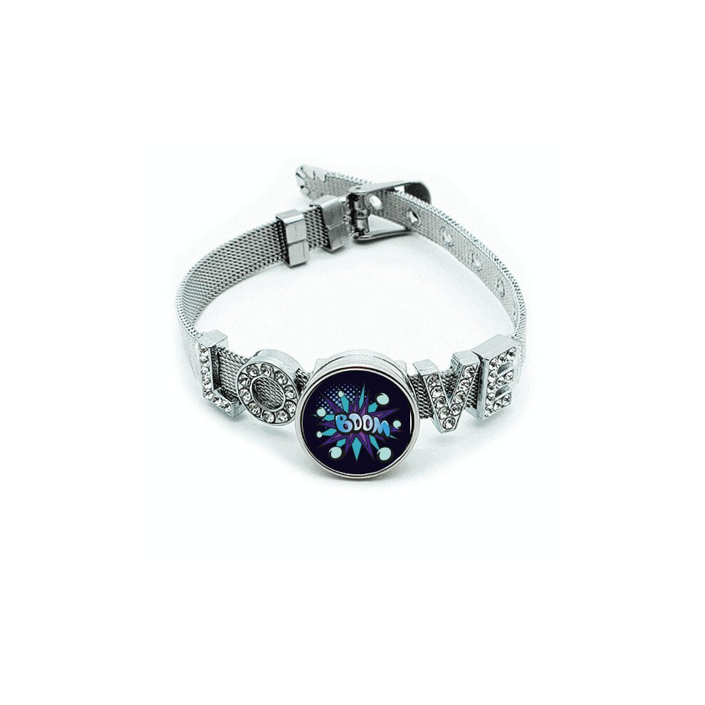 Blue Boom Bubble Art Deco  Fashion Bracelet Wristband Crystal Love Adjustable Bangle