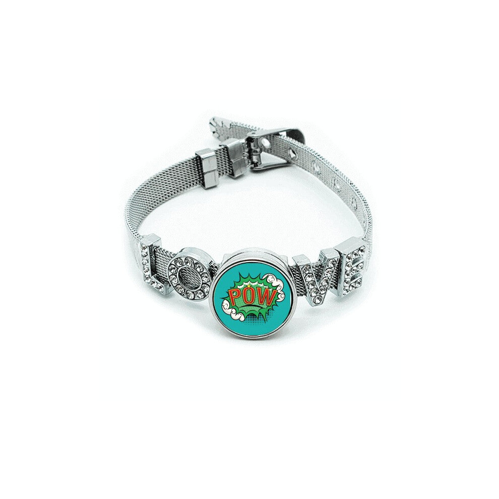 Bubble Pow Green Cartoon Dialog Bracelet Wristband Crystal Love Adjustable Bangle